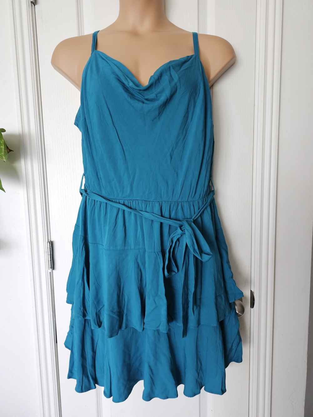 City Chic NWOT M/18 Teal Tiered Spaghetti-Strap Dress